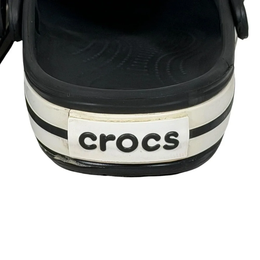 Crocs Crocband Clogs Black White Striped Midsole Mens 7 Womens 9 11016-001